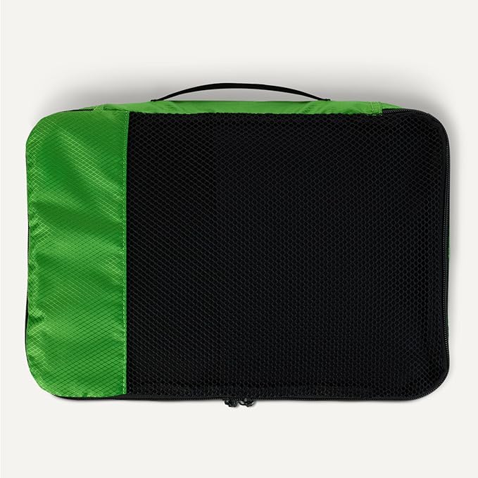 Amazon Essentials 4-Piece Packing Cubes Travel Accessories Set, Luggage Organizer with Double Zipper, Mesh Top, 100% Polyester, Medium, Green (Previously Amazon Basics)