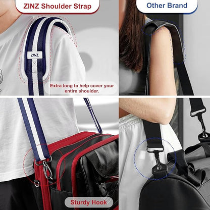 ZINZ 74" Shoulder Strap with Fixed Pad and Dual Balanced Buckles，Blue-White-Blue Stripe