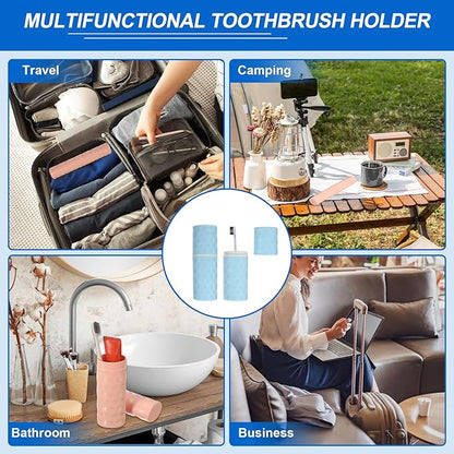 uxcell 2Pcs Travel Toothbrush Case, 8.1x2.8x2 Portable Travel Toothbrush Holder with Dot, Plastic Toothpaste Container for Bathroom, Gym, Business Trip, Camping, Sky Blue