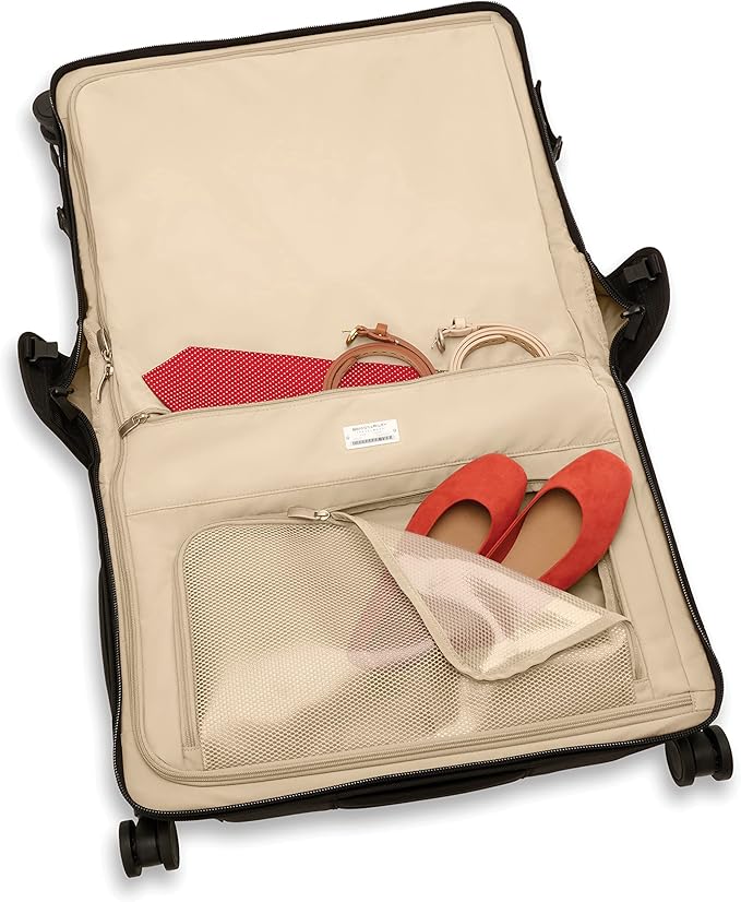 Briggs & Riley 21" Carry-On Wheeled Garment Spinner - Carry On Luggage for Travel, Suitcases with Wheels, Softside Rolling Bag for Men & Women, Built in Hook for Clothes - Baseline Collection, Black