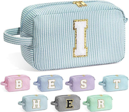 YOOLIFE Gifts for Women, Personalized Birthday Gifts for Women Girlfriend Her Friend Mom Grandma Daughter Wife, Bridesmaid Gifts, Monogram Initial Girls Preppy Makeup Bag, Green I