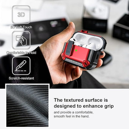 RFUNGUANGO for AirPods Pro 2nd Generation Case Cover with Cleaner Kit, Military Hard Shell Protective Armor with Lock for AirPod Gen 2 Charging Case2023, 2022, Front LED Visible,Red