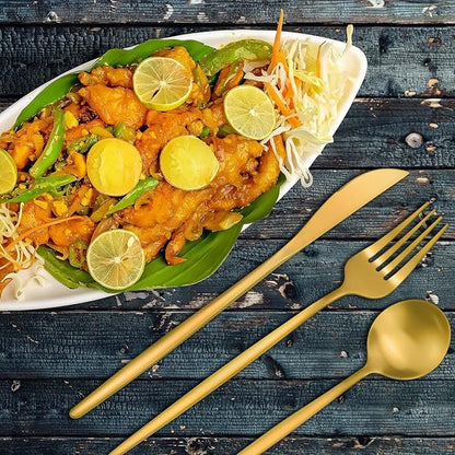 Gold Silverware Set, Stainless Steel Flatware Set for 6, 30-Pieces Cutlery Tableware set Include Spoons And Forks Set, Matte Gold Utensil Set, Stain Finish, Dishwasher Safe.