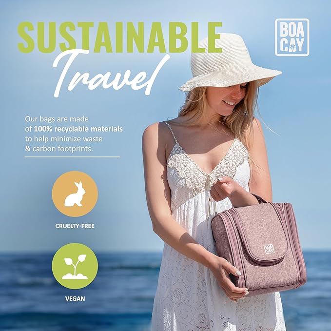 BOACAY Hanging Travel Toiletry Bag for Women and Men, Makeup Bag, Bathroom & Shower Organizer Kit for Accessories, Cosmetics, Travel Essentials