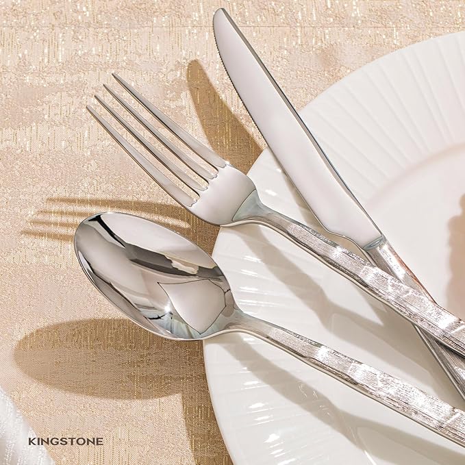 KINGSTONE Silverware Set, 60-Piece 18/10 Stainless Steel Brushed Handle Flatware Cutlery Set, for Kitchen, Home, Party, Wedding Gift, Rust Resistant and Dishwasher Safe