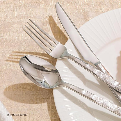 KINGSTONE Silverware Set, 20-Piece 18/10 Stainless Steel Brushed Handle Flatware Cutlery Set, for Kitchen, Home, Party, Wedding Gift, Rust Resistant and Dishwasher Safe