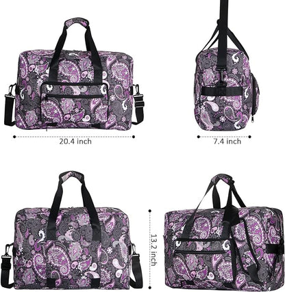 F.FETIVIN Weekender Bag Carry On Travel Duffle Medium Overnight Bag for Women(Purple Paisley)