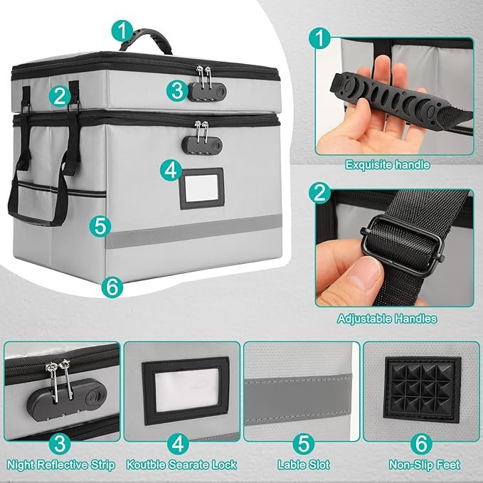 2 Layer File Box with Lock, Portable Document Organizer Box with Handle, Fireproof File Box for Home Office, Legal File Organizer Storage