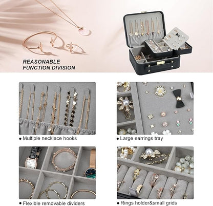 Portable Jewelry Box, Large Travel Jewelry Case Organizer (Black)