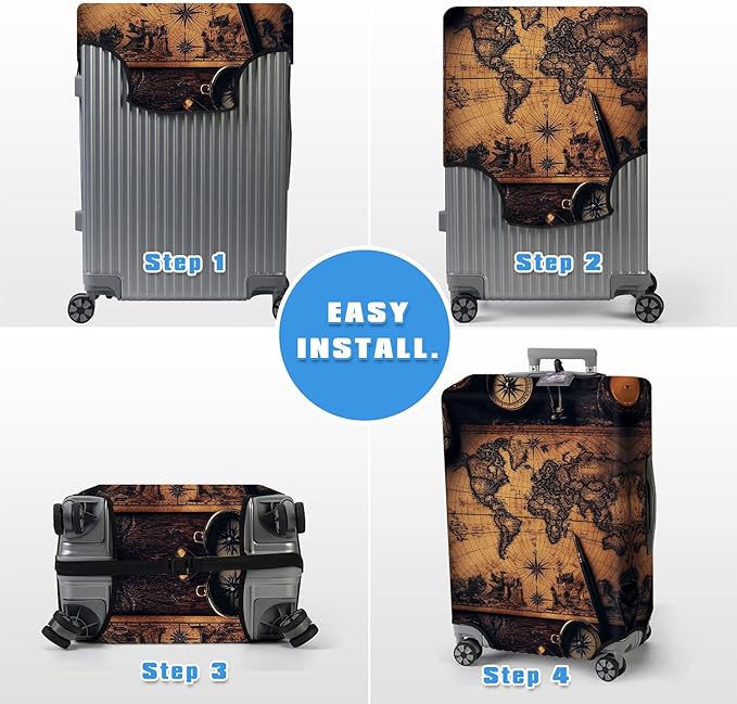 Luggage Cover Protector for 30-32 Inch Suitcases, TSA Approved Elastic Travel Suitcase Covers, Anti-Scratch Washable Luggage Sleeve for Carry On & Checked Bags, Old Map