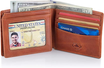 Stealth Mode Leather Bifold Wallet for Men With ID Window and RFID Blocking