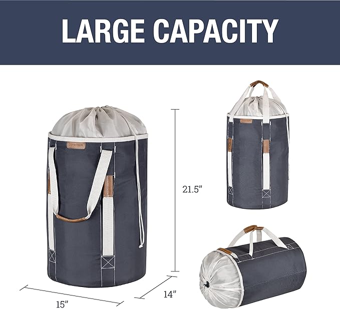 CleverMade Laundry Backpack Duffel Bag with Shoulder Straps - 62L / 16 Gal XL, Charcoal, Drawstring Top Closure for Travel Clothes, Gym, College, Dorm