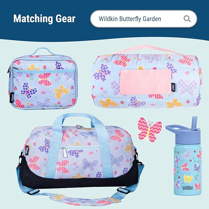Wildkin 12-inch Kids Backpack – Padded, Adjustable, Ideal for Daycare & Travel - Butterfly Garden