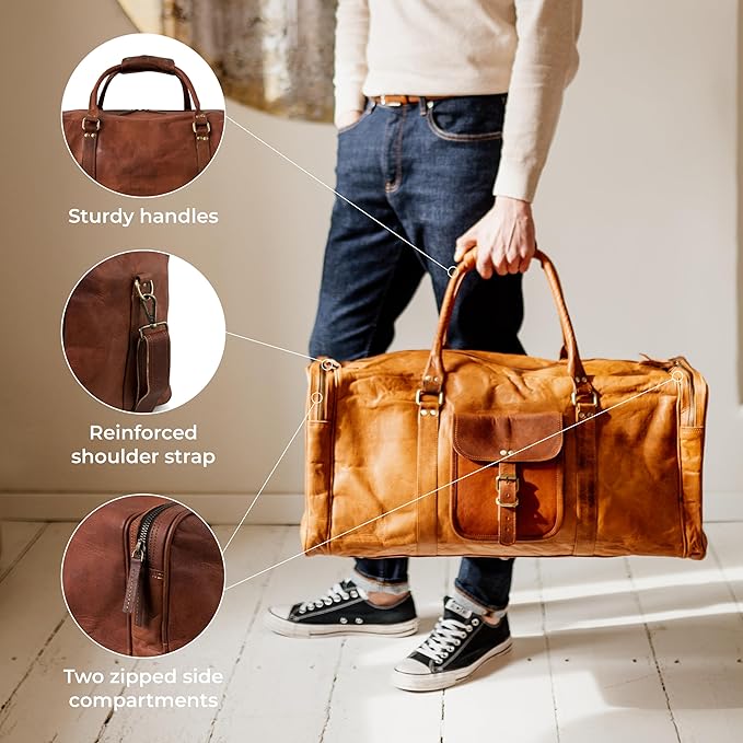 Berliner Bags Vintage Genuine Leather Duffle Bag New York XXL for Travel or the Gym, Weekender, Travel Bag, Overnight Bag for Men and Women - Brown