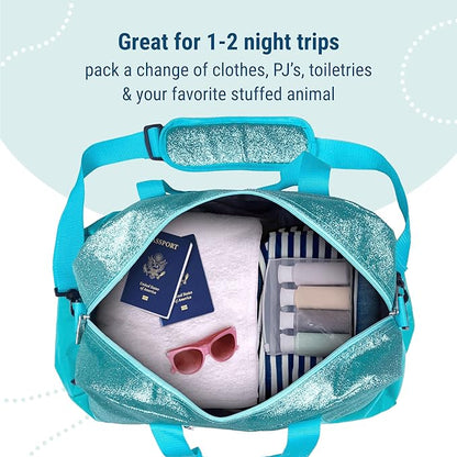 Wildkin Kids Overnighter Duffel Bag – Carry-On Size, Ideal for School & Sleepovers – Blue Glitter