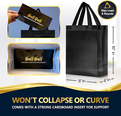 Nush Nush Shiny Black Gift Bags Bulk Medium Size, Set of 30 Reusable Black Gift Bags With Handles - Ideal Party Bag for Luxury Gifts, Halloween Party, Birthday, Return Gifts - 8Wx4Dx10H Size