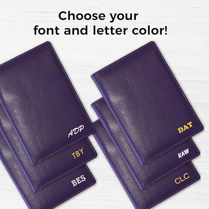 Personalized Monogrammed Dark Purple Leather RFID Passport Wallet