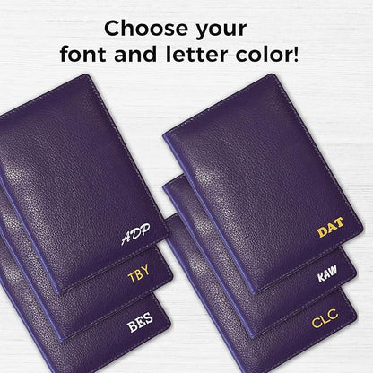 Personalized Monogrammed Dark Purple Leather RFID Passport Wallet