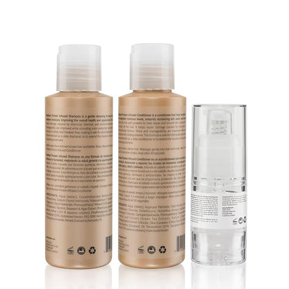 MOEHAIR Travel Kit | Protein Infused Shampoo and Conditioner Set with Frizz Control | Travel Size (3.4 Fl. Oz) Shampoo, Conditioner and Serum