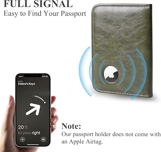 QIELIZI Passport Holder with Airtag Slot, Airtag Passport Wallet for Men Women, Slim Leather Passport Holder Case Family for Travel Anti-Lost(1-Green)