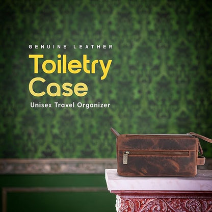 Hammonds Flycatcher Genuine Leather Travel Toiletry Bag for Men and Womens Makeup Bag Organizer, Grooming and Shaving Essentials- Mens Dopp Kit for Travel - Large Cosmetic Bags for Women - Vintage Tan