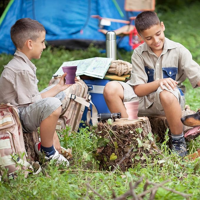 8 Pcs Silicone Collapsible Travel Cup Foldable 7 oz Camping Cups with Lids, Reusable Expandable Portable Drinking Mugs for Outdoor Hiking Camping and Travel(Macaron Colors)