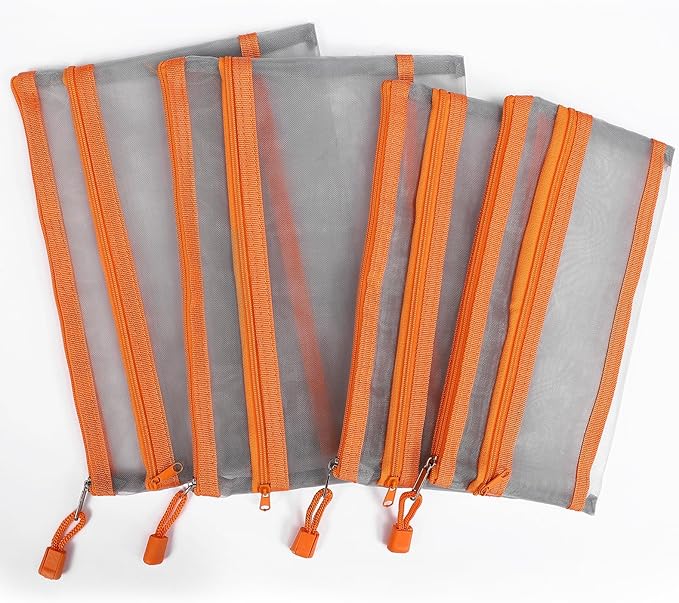 12 Pieces Zipper Nylon Mesh Pouch, Mesh Cosmetic Bags Makeup Bags Pencil Case, Multipurpose Travel Bags for Cosmetic School Office Supplies and Travel Accessories (2 Layers-Grey, A5)