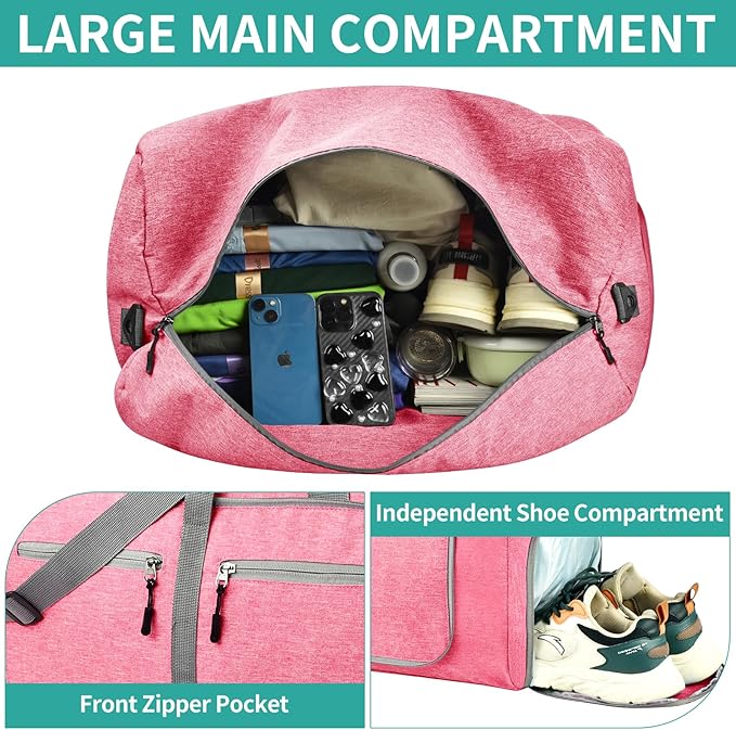 Dimayar 115L Travel Duffle Bag for Men Women - Foldable Duffel Bag with Shoes Compartment - Overnight Bags Waterproof & Tear Resistant(Pink)