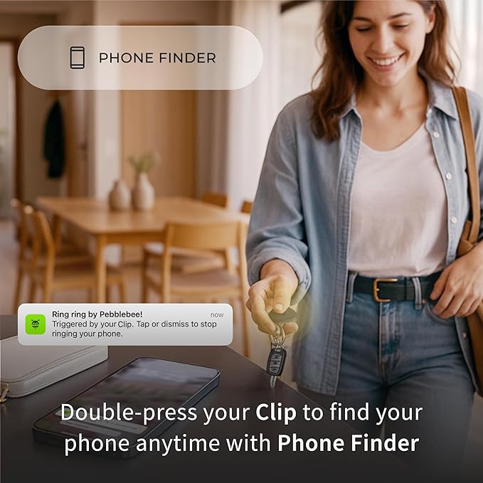 Pebblebee Clip Universal (2024) - Rechargeable Mini Item Tracker Tag | Alternative to Air Tag & Android Trackers | 12-Month Battery Life | Works with Android & iOS Find My Apps | LED & Sound Alerts