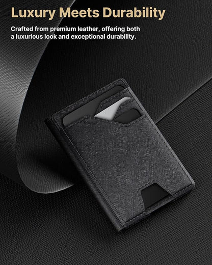 typecase Leather Wallet for Men Card Holder: Premium Genuine Leather, RFID Blocking, Slim, Minimalist, Front Pocket - 15 Cards Capacity | ID Window | Money Clip (Black)