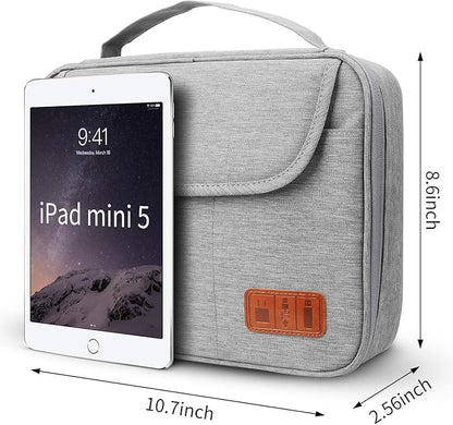 HOLIMET Cable Organiser Bag,Electronic Accessories Bag Double Layer for Travel Waterproof Cord Storage Organizer Bag for iPad, Kindle, Hard Drives, Cables, Chargers,Power Bank and More(Grey)