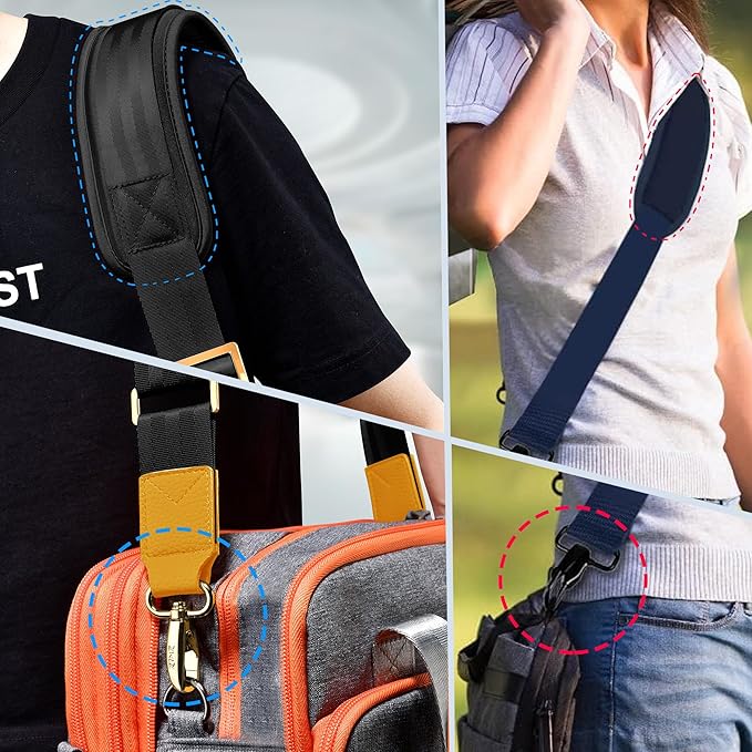 ZINZ 60" Universal Strap with Ultra-thick Fixed Breathable Pad - Adjustable Heavy-duty Shoulder Strap for Laptop, Crossbody Luggage, Gym Bag, Camera Bag and More - Black, Yellow