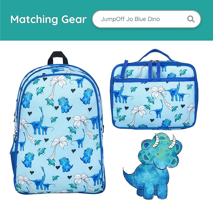 JumpOff Jo by Wildkin Overnighter Duffel Bag – Lightweight Travel Bag for Kids - Blue Dino