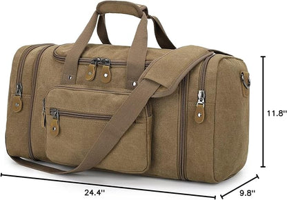 Gonex Canvas Duffle Bag for Travel, 50L Duffel Overnight Weekend Bag(Coffee)