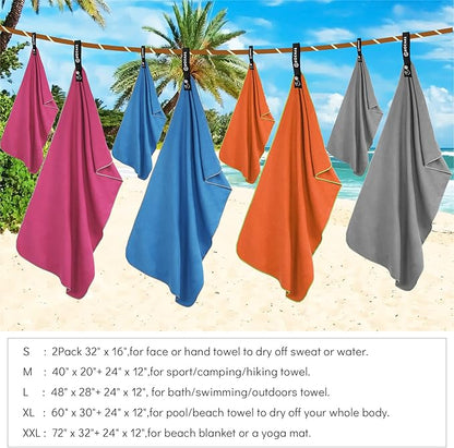 HOEAAS 2 Pack Microfiber Camping Towels, Quick Dry Towel, Super Absorbent Ultra Compact Travel Towel Soft Lightweight Sports Towel for Sweat Fast Drying Towels for Pool,Gym,Hiking,Backpacking,Fitness