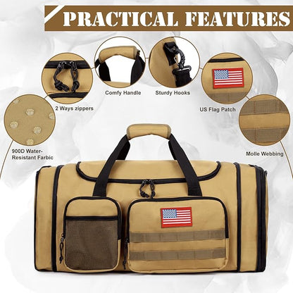 Tactical Duffle Bag For Travel Expandable 52L Large Duffle Bag For Men Gym Duffel With Wet Pocket Multi-Functional Carry On Bags Weekender Overnight Bag Organizer Duffel Bag For Travel