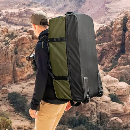32” 1680D Oxford Foldable Duffle Bag with 2 Wheels,110L to 140L Expandable Soft Sided Rolling Travel Bag,Army Green