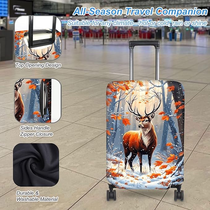 Luggage Cover Protector for 30-32 Inch Suitcases, TSA Approved Elastic Travel Suitcase Covers, Anti-Scratch Washable Luggage Sleeve for Carry On & Checked Bags, Autumn Colored Deer