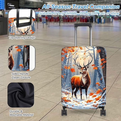 Luggage Cover Protector for 30-32 Inch Suitcases, TSA Approved Elastic Travel Suitcase Covers, Anti-Scratch Washable Luggage Sleeve for Carry On & Checked Bags, Autumn Colored Deer