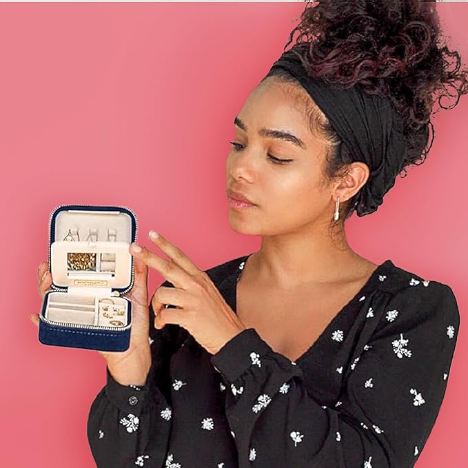 Benevolence LA Plush Velvet Jewelry Box | Travel Jewelry Case Organizer with Mirror | Featured in Oprah's Favorite Things | Best Gifts For Daughter, Girlfriend, Mom | Gifts For Her - Navy Blue