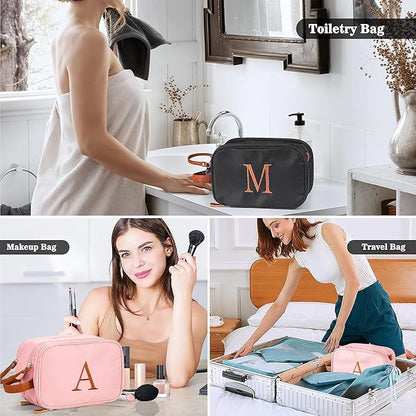 YOOLIFE Travel Toiletry Bag - Birthday Gifts for Women Pink Makeup Bag Dopp Kit Travel Essentials for Women, Mom Sister Friend Birthday Gifts for Her Cosmetic Bags Letter B Pink