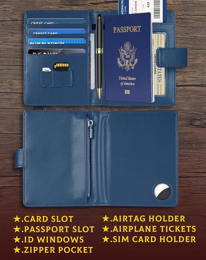 Passport Holder Wallet Cover Case for Women and Men,RFID Blocking,Passport Case,Travel Accessories (Navy Blue)