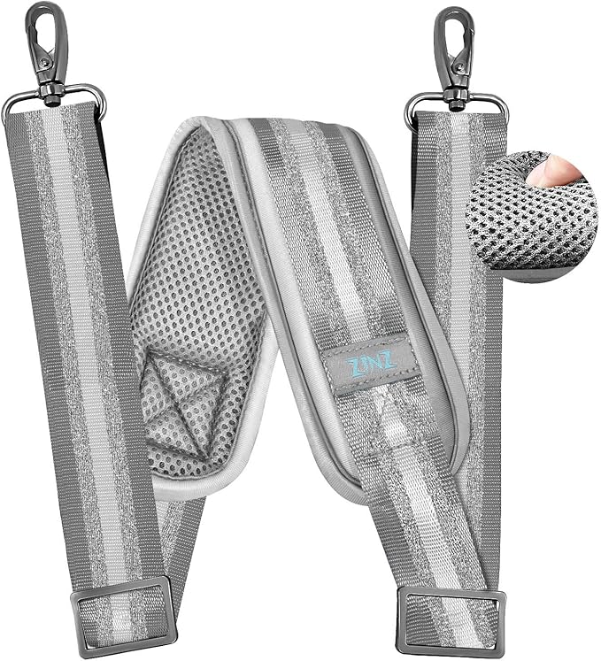 ZINZ 79 inch Shoulder Strap, Extra-thick Fixed Cushion Pad and Dual Clasps Universal Replacement Strap with Metal Swivel Hooks for Laptop Bags, Luggage Bags, Camera, Crossbody (200cm,Gray Silver)