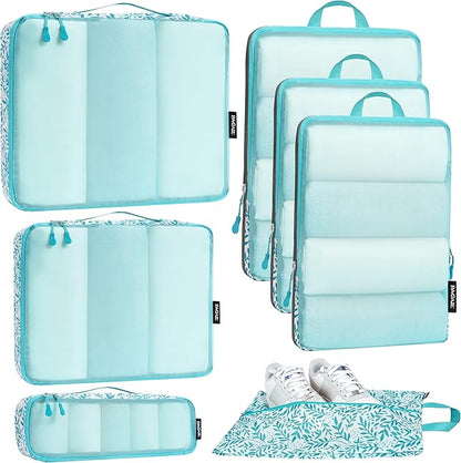 Bagail Ultralight Compression Cubes 7 Set - 3 Packing Cubes, 3 Organizers, and 1 Shoe Bag