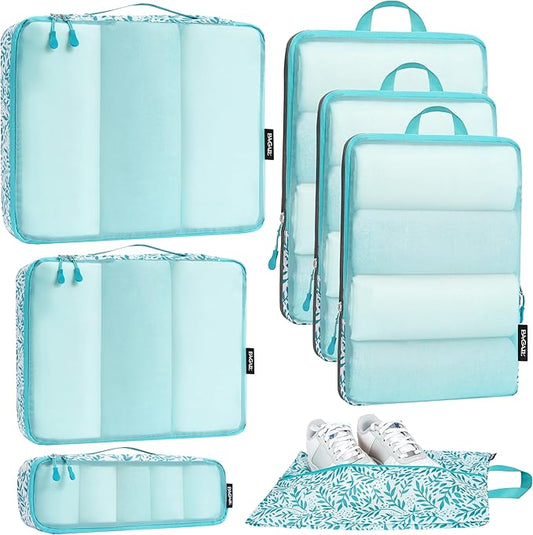 Bagail Ultralight Compression Cubes 7 Set - 3 Packing Cubes, 3 Organizers, and 1 Shoe Bag