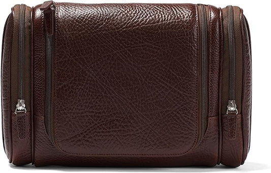 Leatherology Premium Espresso Hanging Toiletry Kit - Double zip closure, 2 exterior side zipper pockets, water-resistant lining