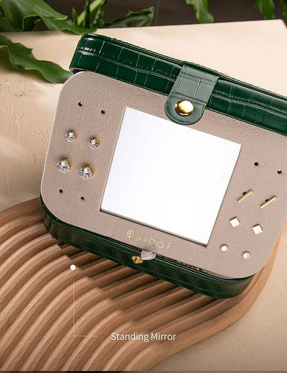 S.Leaf Travel Jewelry Organizer Boxes for Women Small Portable Necklace Earrings Bracelet Rings Travel Case Best Friend Birthday Gifts for Women Trendy (13_Crocodile_Emerald_Big)