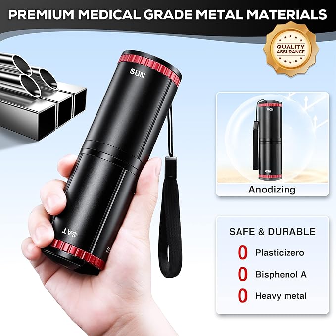 Zannaki Metal Travel Pill Organizer, Portable EDC Arthritis Friendly Weekly Pill Box, Large Pill Case Container, BPA Free 7 Day Daily Medicine Organizer Holder for Vitamin, Fish Oil, Supplement