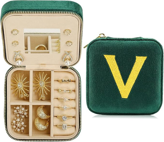 Jenria Christmas Gift for Women, Travel Jewelry Case for Women, Jewelry Organizer, Jewelry Box, Unique Gifts, Personalized Gifts for Her, Birthday Gifts for Mom, Teen Girl, Girlfriend, Green, V