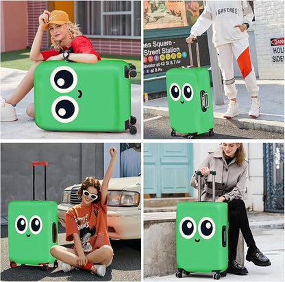 ANNA QUEEN Cute Smiley Face Luggage Cover, Green Cartoon Suitcase Protector with Big Eyes Design, Stretchable, Washable Travel Cover for 32-34 Inch Luggage